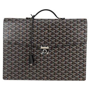 GOYARD Herringbone Business Bag PVC Leather Black Auth 118898M